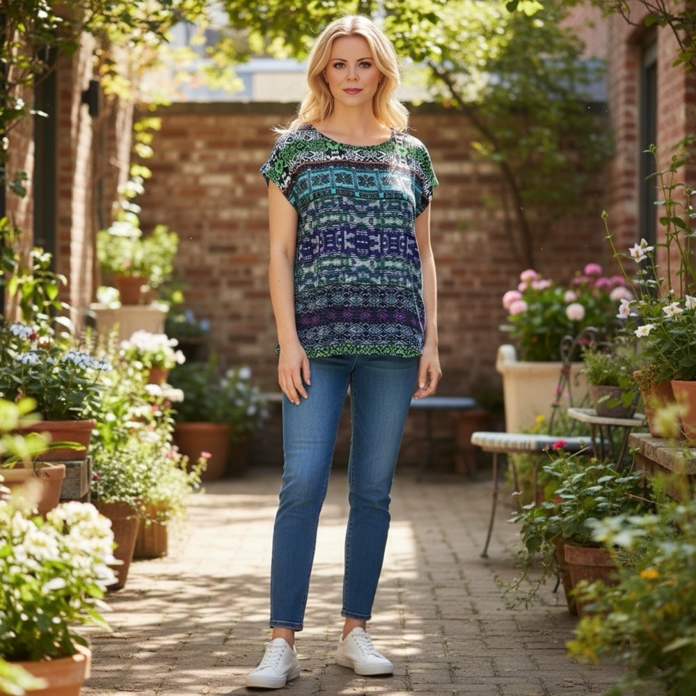 CAbi Ladies Multi-Color Top Stylish Unique Print Size Small
